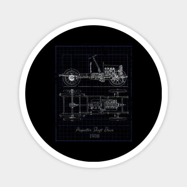 Historic Car Shaft Drive Blueprint Magnet by Foxxy Merch